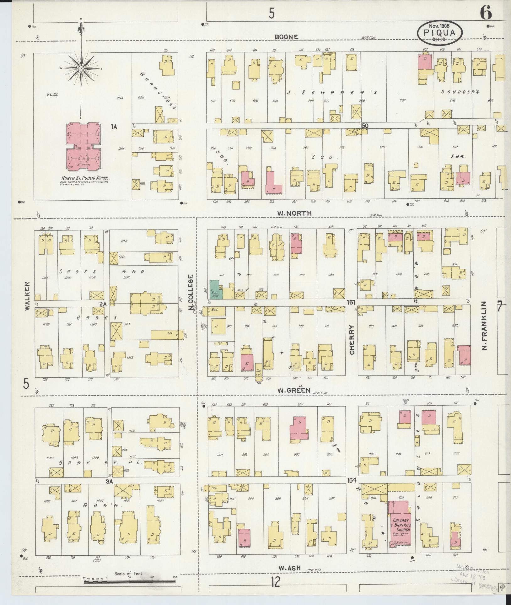Sanborn Fire Insurance Map from Piqua, Miami County, Ohio (1905), Sheet #0006 - Complete Map Set gallery image, historic Sanborn map, vintage wall art, Ohio Ohio