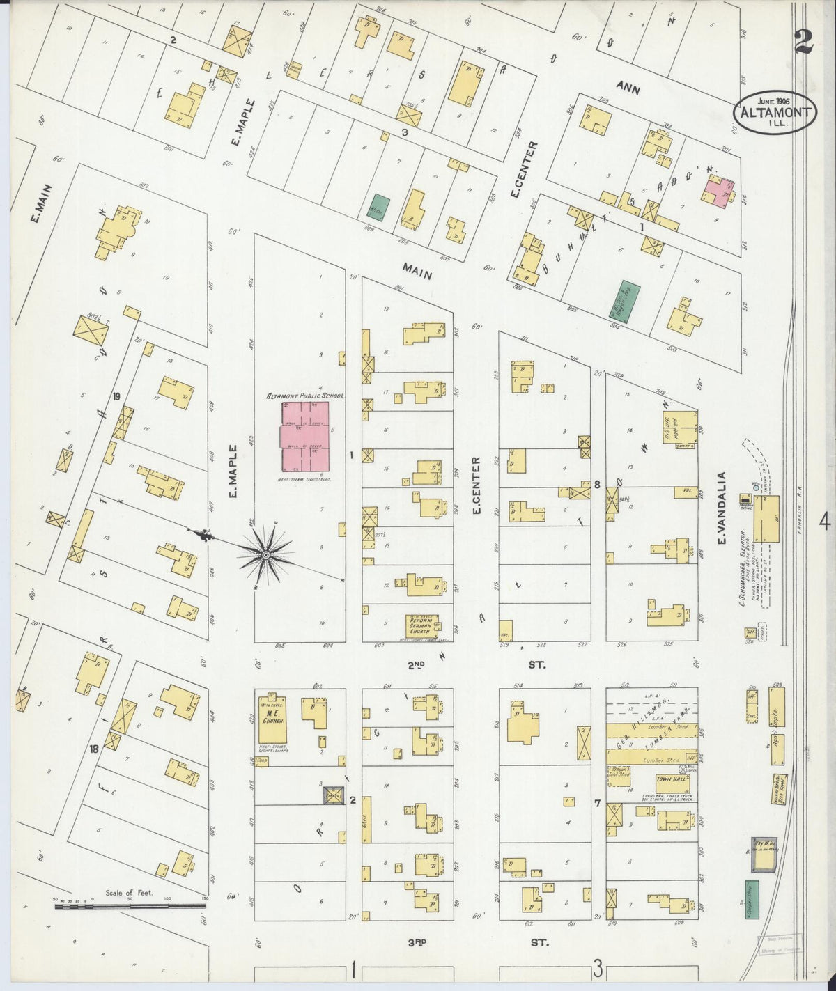 Sanborn Fire Insurance Map from Altamont, Effingham County, Illinois (1906), Sheet #0002 - Complete Map Set gallery image, historic Sanborn map, vintage wall art, Illinois Illinois
