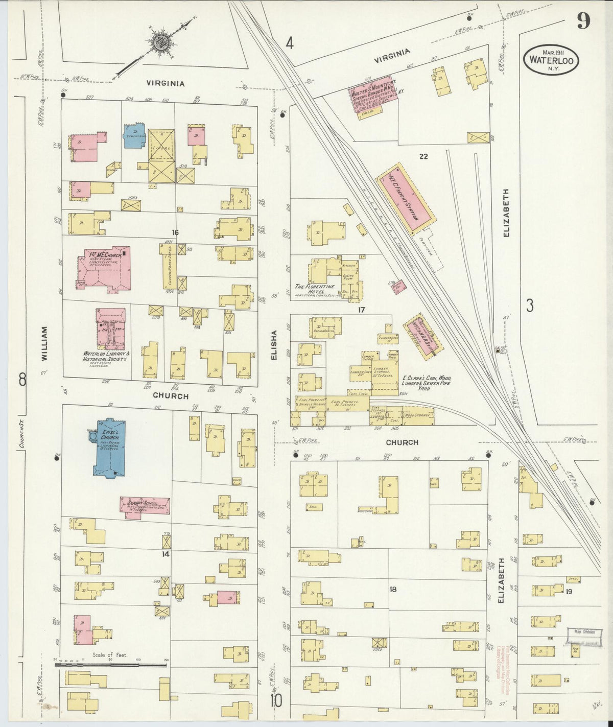 Sanborn Fire Insurance Map from Waterloo, Seneca County, New York (1911), Sheet #0009 - Historic Sanborn Fire Insurance Map Print, vintage old map wall art, antique decor, genealogy gift, New York New York map