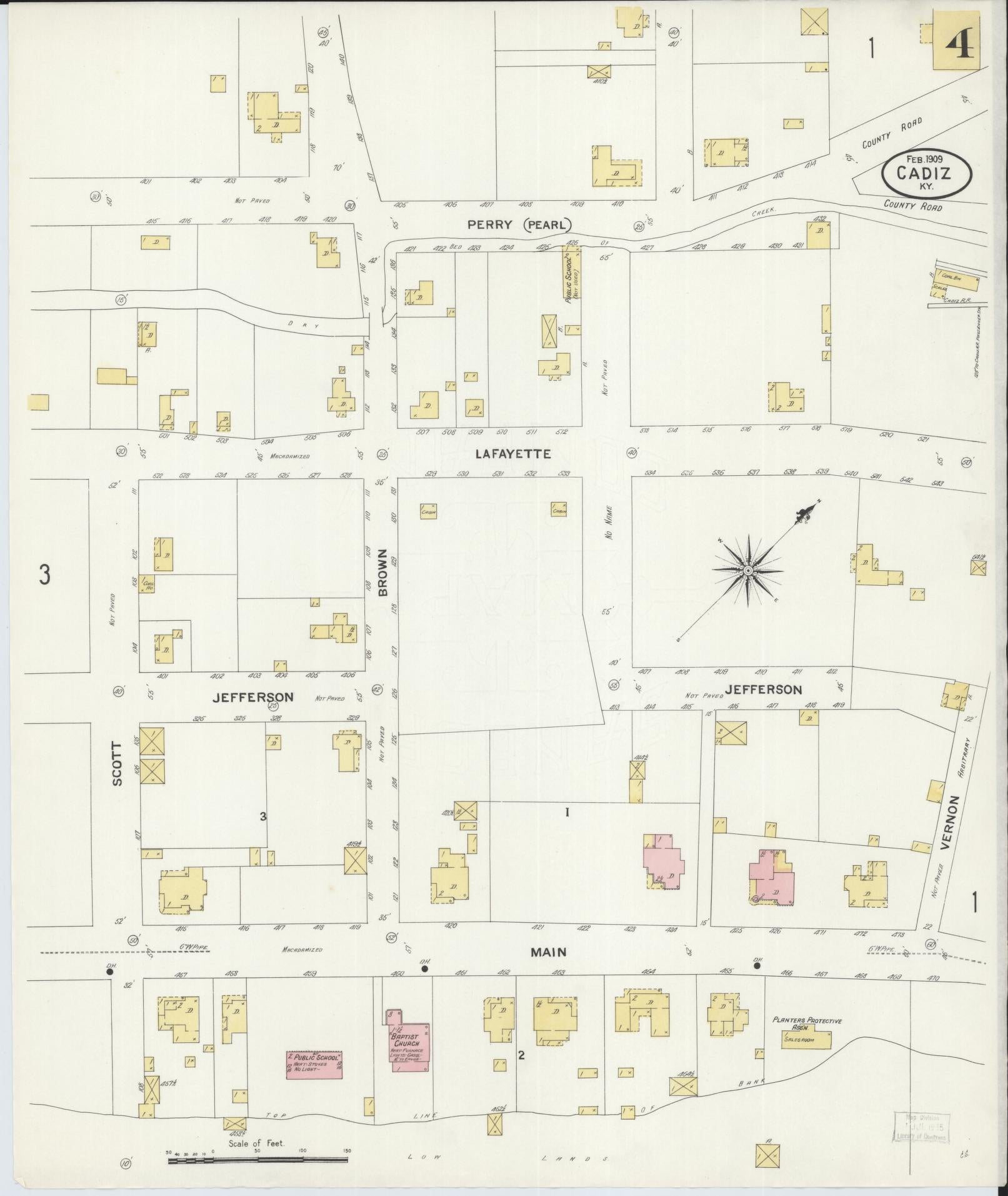 Sanborn Fire Insurance Map from Cadiz, Trigg County, Kentucky (1909), Sheet #0004 - Complete Map Set gallery image, historic Sanborn map, vintage wall art, Kentucky Kentucky