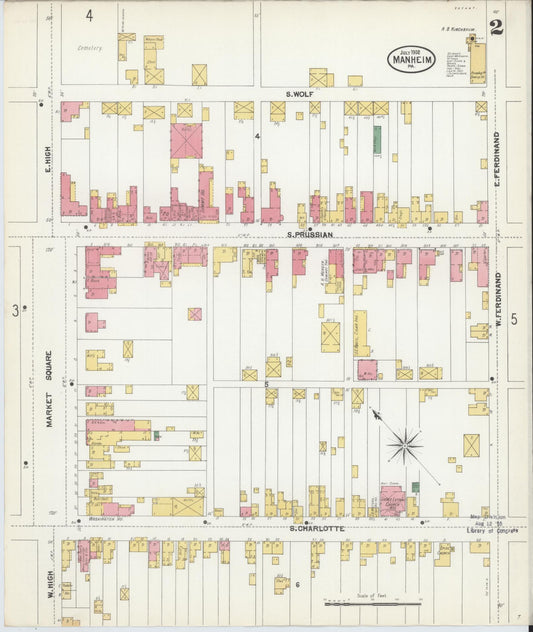Sanborn Fire Insurance Map from Manheim, Lancaster County, Pennsylvania (1902), Sheet #0002 - Historic Sanborn Fire Insurance Map Print, vintage old map wall art, antique decor, genealogy gift, Pennsylvania Pennsylvania map