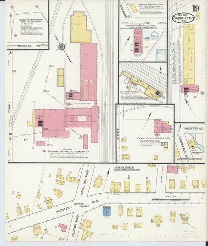 Sanborn Fire Insurance Map from Barberton, Summit County, Ohio (1916), Sheet #0019 - Historic Sanborn Fire Insurance Map Print, vintage old map wall art, antique decor, genealogy gift, Ohio Ohio map