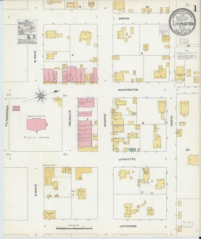 Sanborn Fire Insurance Map from Livingston, Sumter County, Alabama (1905), Sheet #0001 - Complete Map Set gallery image, historic Sanborn map, vintage wall art, Alabama Alabama