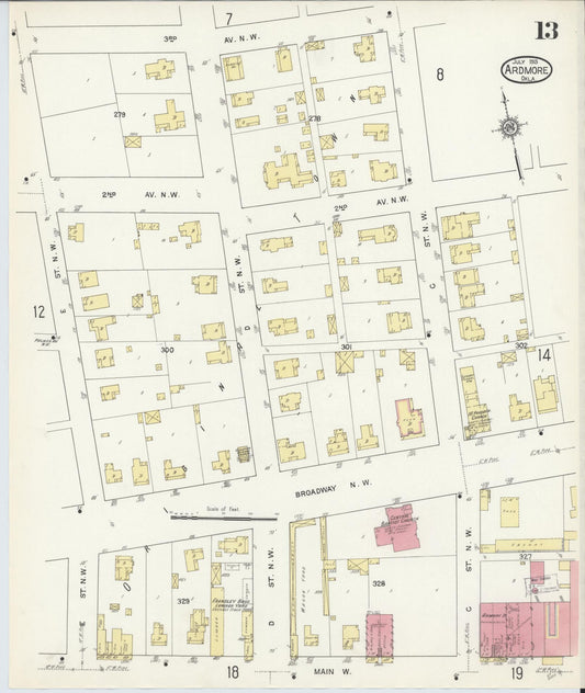 Sanborn Fire Insurance Map from Ardmore, Carter County, Oklahoma (1913), Sheet #0013 - Historic Sanborn Fire Insurance Map Print, vintage old map wall art, antique decor, genealogy gift, Oklahoma Oklahoma map