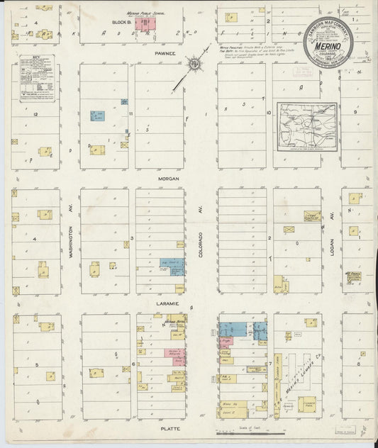 Sanborn Fire Insurance Map from Merino, Logan County, Colorado (1913), Sheet #0001 - Historic Sanborn Fire Insurance Map Print, vintage old map wall art, antique decor, genealogy gift, Colorado Colorado map
