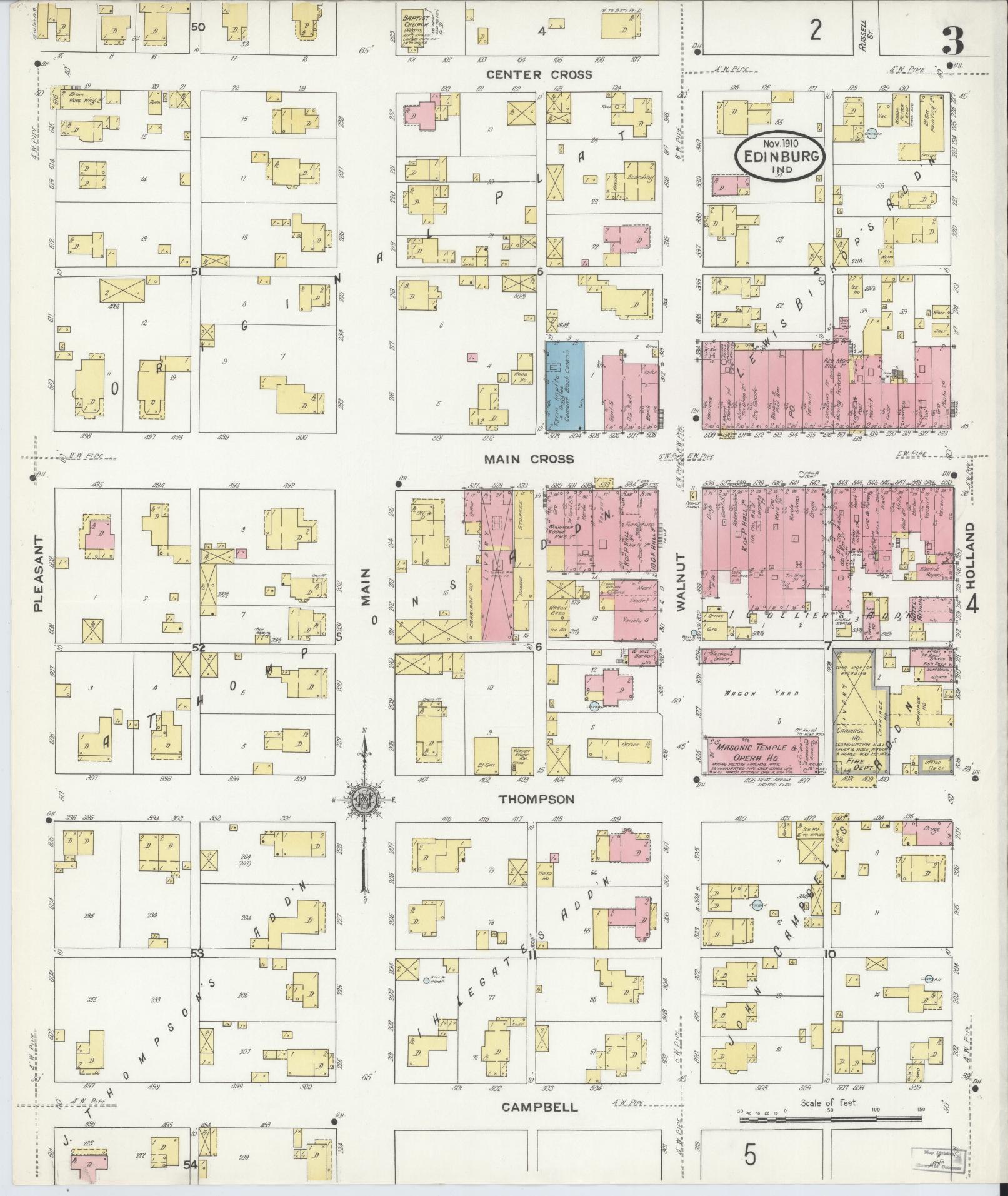 Sanborn Fire Insurance Map from Edinburg, Johnson And Bartholomew Counties, Indiana (1910), Sheet #0003 - Complete Map Set gallery image, historic Sanborn map, vintage wall art, Indiana Indiana