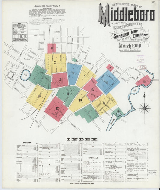 Sanborn Fire Insurance Map from Middleboro, Plymouth County, Massachusetts (1906), Sheet #0001 - Historic Sanborn Fire Insurance Map Print, vintage old map wall art, antique decor, genealogy gift, Massachusetts Massachusetts map