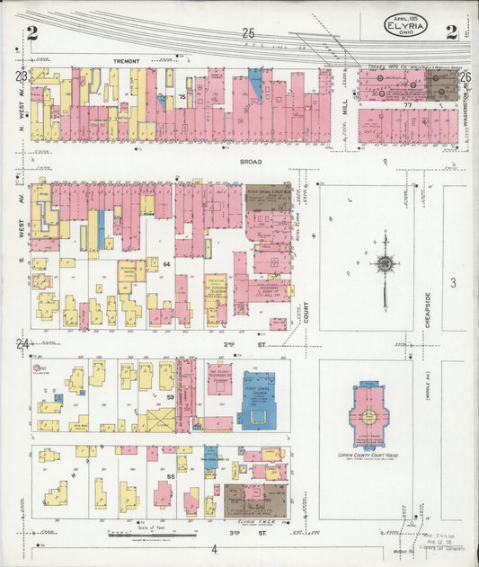 Sanborn Fire Insurance Map from Elyria, Lorain County, Ohio (1925), Sheet #0002 - Historic Sanborn Fire Insurance Map Print, vintage old map wall art, antique decor, genealogy gift, Ohio Ohio map