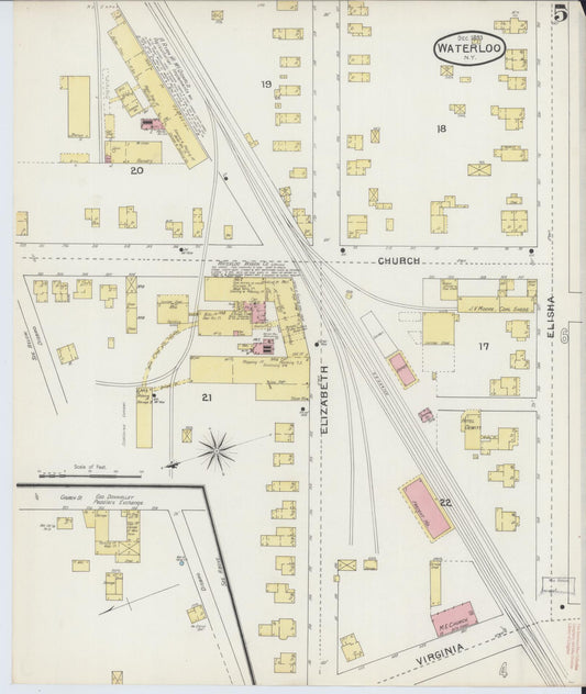 Sanborn Fire Insurance Map from Waterloo, Seneca County, New York (1893), Sheet #0005 - Historic Sanborn Fire Insurance Map Print, vintage old map wall art, antique decor, genealogy gift, New York New York map
