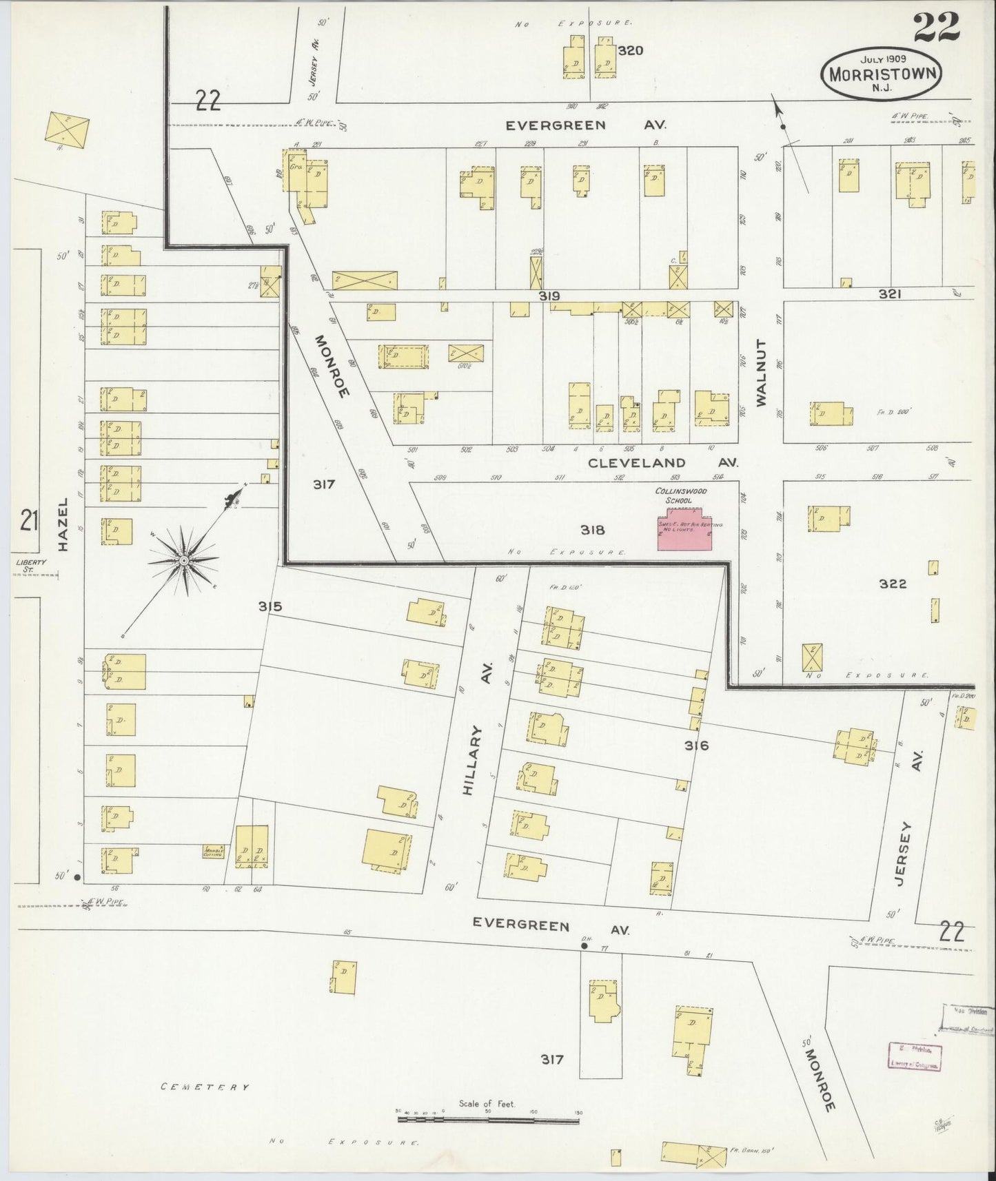 Sanborn Fire Insurance Map from Morristown, Morris County, New Jersey (1909), Sheet #0022 - Complete Map Set gallery image, historic Sanborn map, vintage wall art, New Jersey New Jersey