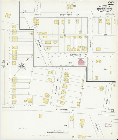Sanborn Fire Insurance Map from Morristown, Morris County, New Jersey (1909), Sheet #0022 - Complete Map Set gallery image, historic Sanborn map, vintage wall art, New Jersey New Jersey
