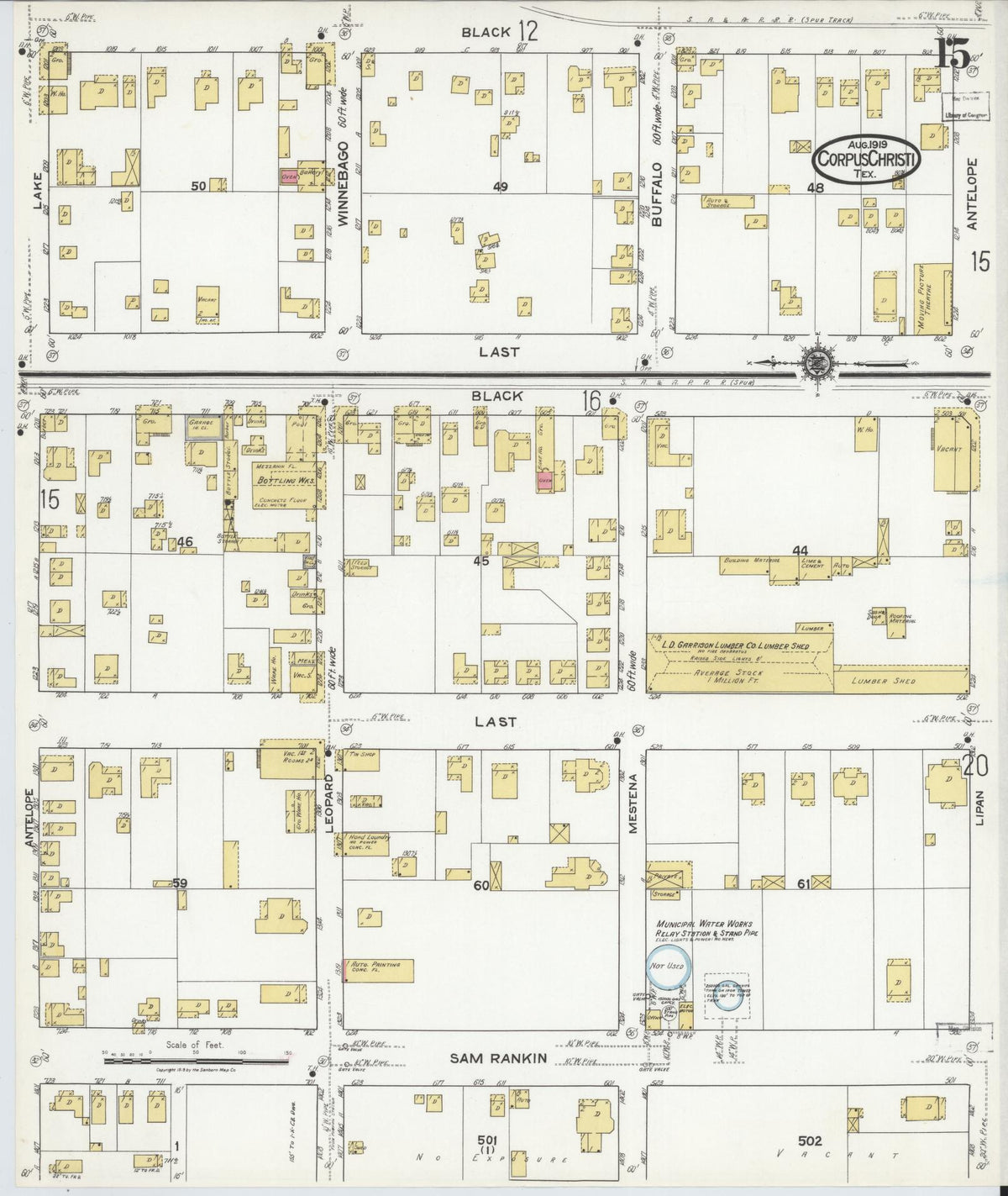 Sanborn Fire Insurance Map from Corpus Christi, Nueces County, Texas (1919), Sheet #0015 - Complete Map Set gallery image, historic Sanborn map, vintage wall art, Texas Texas