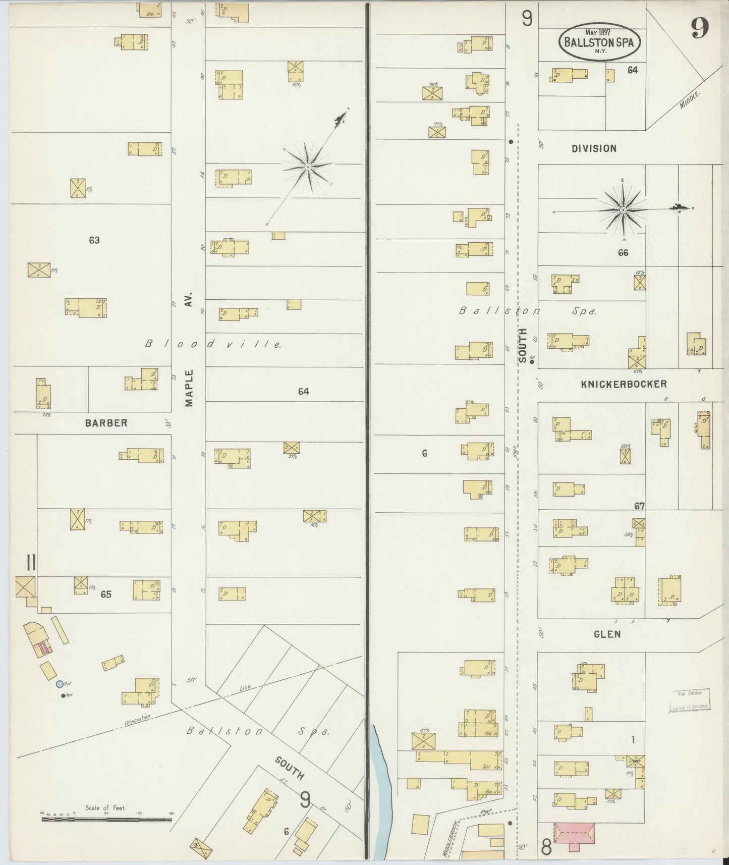 Sanborn Fire Insurance Map from Ballston Spa, Saratoga County, New York (1897), Sheet #0009 - Complete Map Set gallery image, historic Sanborn map, vintage wall art, New York New York