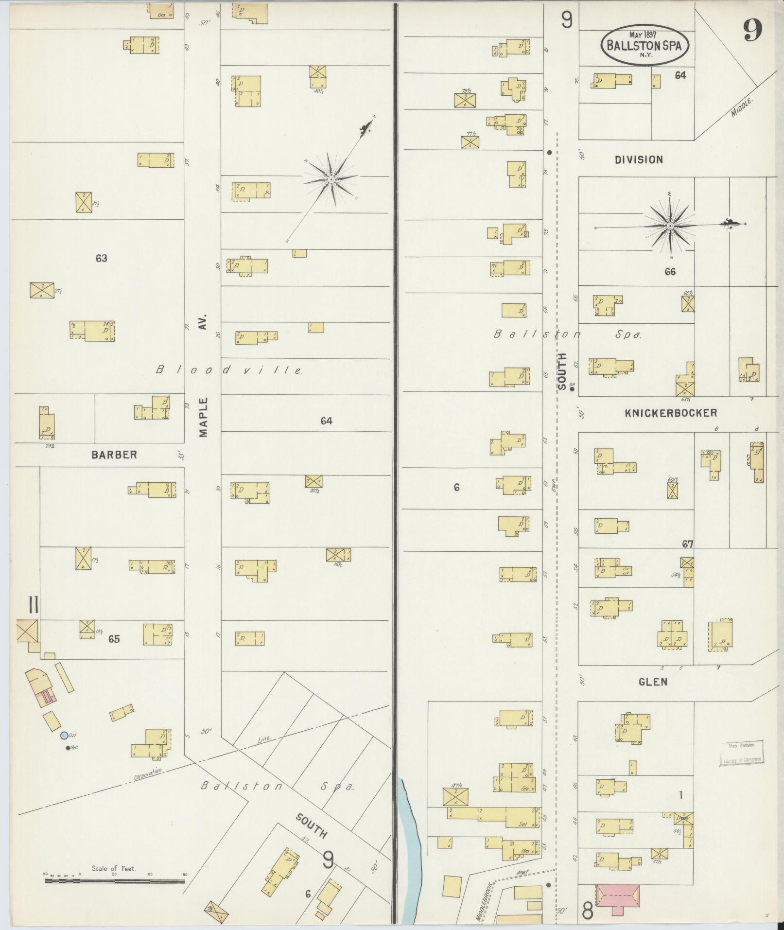 Sanborn Fire Insurance Map from Ballston Spa, Saratoga County, New York (1897), Sheet #0009 - Complete Map Set gallery image, historic Sanborn map, vintage wall art, New York New York
