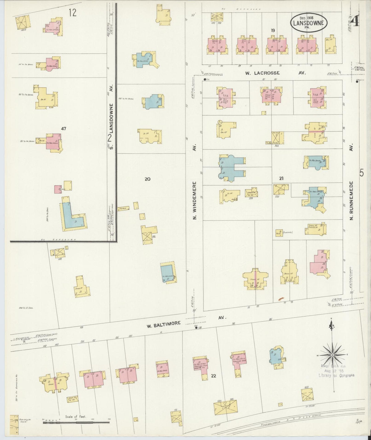 Sanborn Fire Insurance Map from Lansdowne, Delaware County, Pennsylvania (1908), Sheet #0004 - Historic Sanborn Fire Insurance Map Print, vintage old map wall art, antique decor, genealogy gift, Pennsylvania Pennsylvania map
