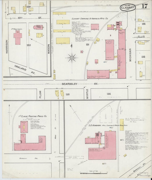 Sanborn Fire Insurance Map from Elkhart, Elkhart County, Indiana (1892), Sheet #0017 - Historic Sanborn Fire Insurance Map Print, vintage old map wall art, antique decor, genealogy gift, Indiana Indiana map