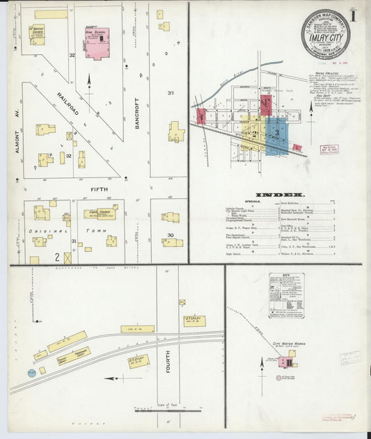 Sanborn Fire Insurance Map from Imlay City, Lapeer County, Michigan (1909), Sheet #0001 - Historic Sanborn Fire Insurance Map Print, vintage old map wall art, antique decor, genealogy gift, Michigan Michigan map