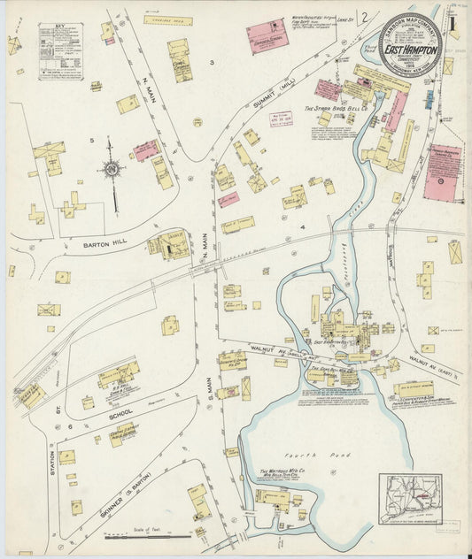 Sanborn Fire Insurance Map from East Hampton, Middlesex County, Connecticut (1914), Sheet #0001 - Historic Sanborn Fire Insurance Map Print, vintage old map wall art, antique decor, genealogy gift, Connecticut Connecticut map