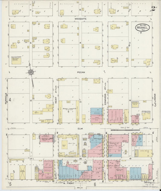 Sanborn Fire Insurance Map from Merkel, Taylor County, Texas (1914), Sheet #0002 - Historic Sanborn Fire Insurance Map Print, vintage old map wall art, antique decor, genealogy gift, Texas Texas map