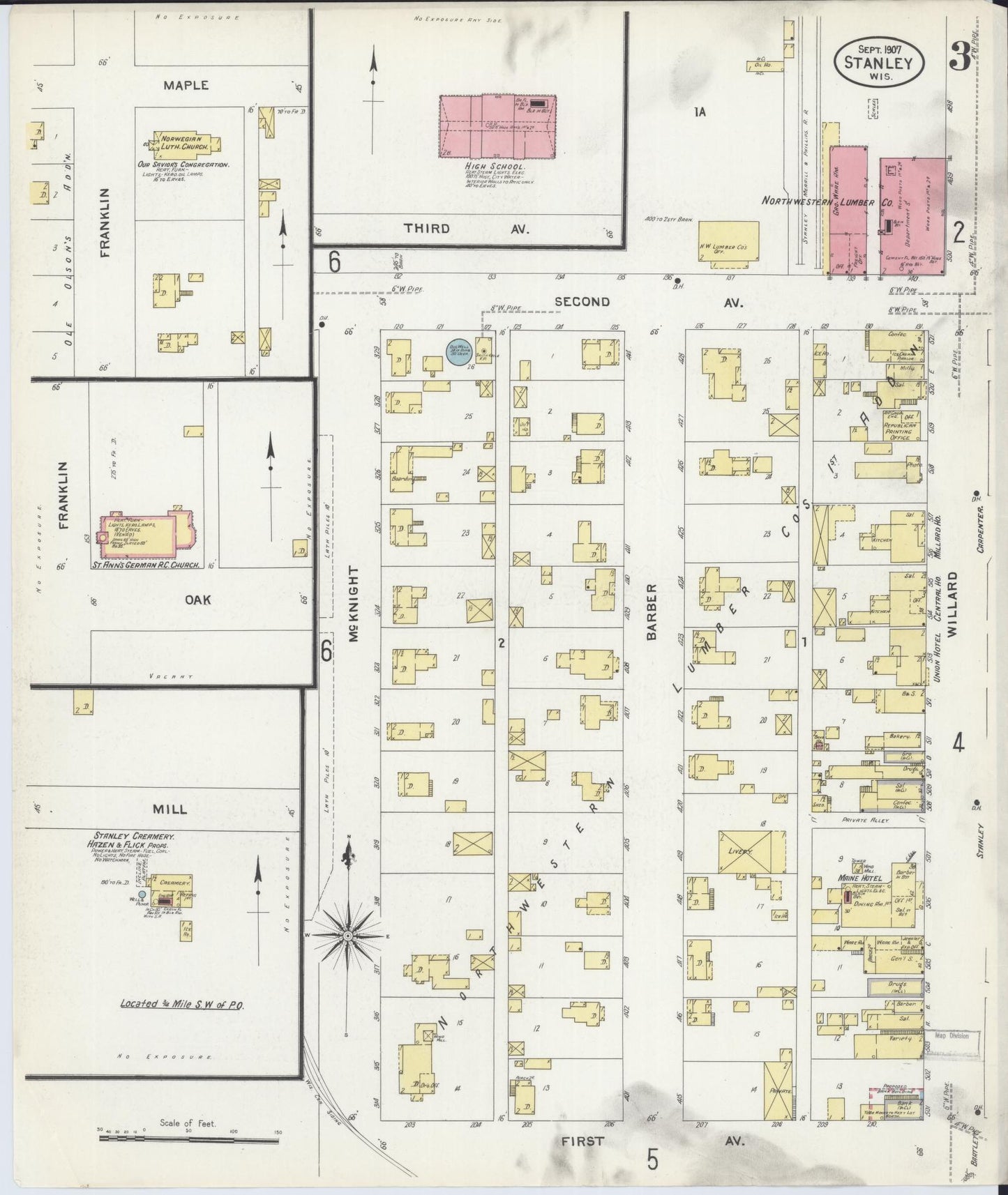 Sanborn Fire Insurance Map from Stanley, Chippewa County, Wisconsin (1907), Sheet #0003 - Complete Map Set gallery image, historic Sanborn map, vintage wall art, Wisconsin Wisconsin