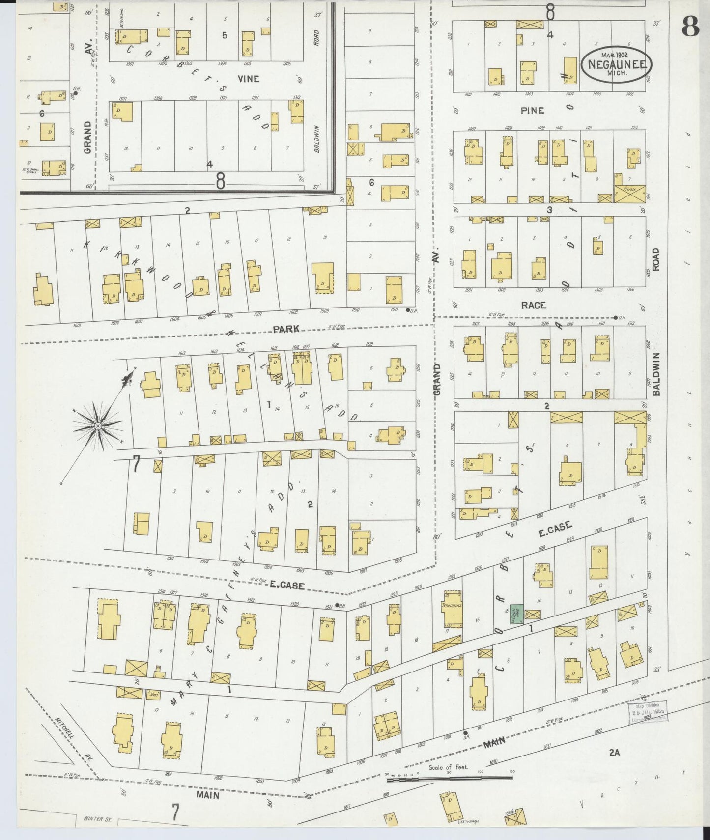 Sanborn Fire Insurance Map from Negaunee, Marquette County, Michigan (1902), Sheet #0008 - Complete Map Set gallery image, historic Sanborn map, vintage wall art, Michigan Michigan