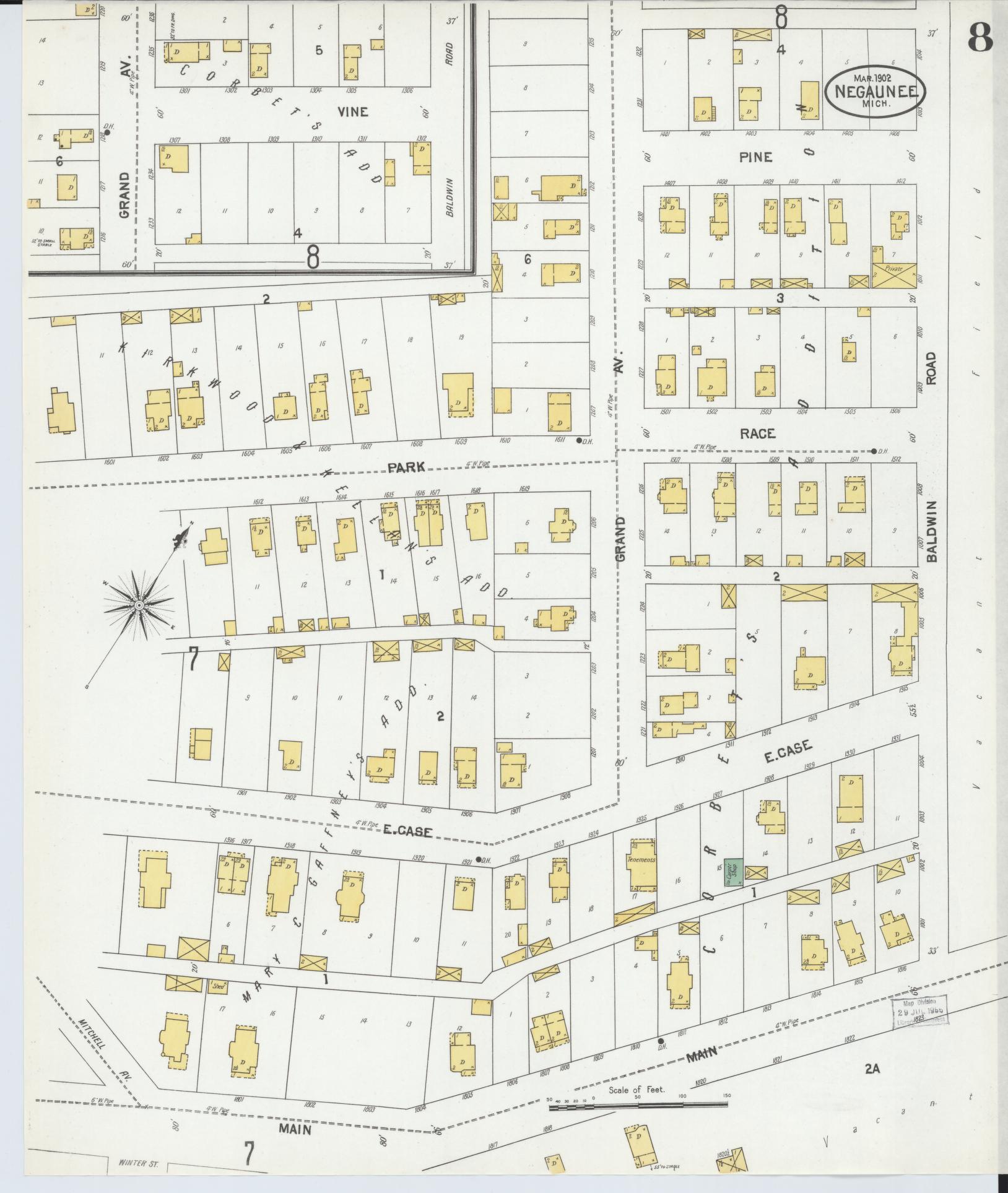 Sanborn Fire Insurance Map from Negaunee, Marquette County, Michigan (1902), Sheet #0008 - Complete Map Set gallery image, historic Sanborn map, vintage wall art, Michigan Michigan