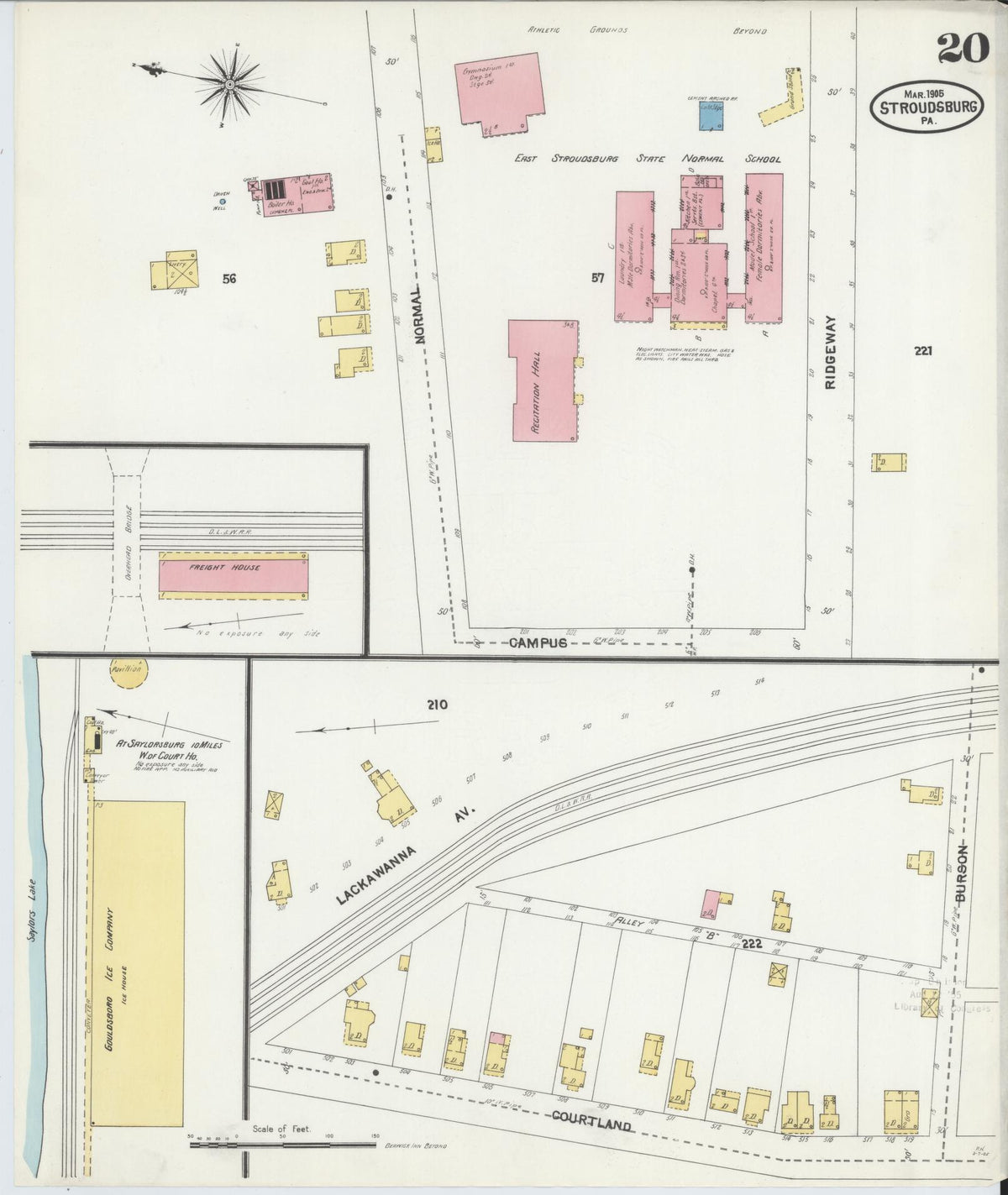 Sanborn Fire Insurance Map from Stroudsburg, Monroe County, Pennsylvania (1905), Sheet #0020 - Historic Sanborn Fire Insurance Map Print, vintage old map wall art, antique decor, genealogy gift, Pennsylvania Pennsylvania map