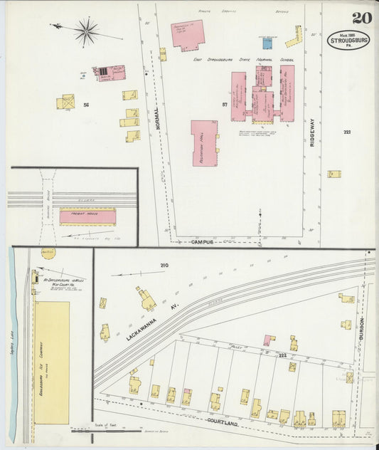 Sanborn Fire Insurance Map from Stroudsburg, Monroe County, Pennsylvania (1905), Sheet #0020 - Historic Sanborn Fire Insurance Map Print, vintage old map wall art, antique decor, genealogy gift, Pennsylvania Pennsylvania map