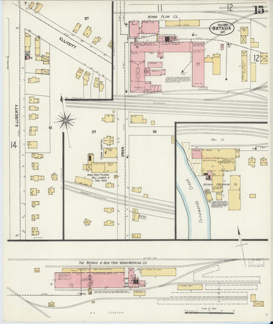Sanborn Fire Insurance Map from Batavia, Genesee County, New York (1901), Sheet #0015 - Historic Sanborn Fire Insurance Map Print, vintage old map wall art, antique decor, genealogy gift, New York New York map