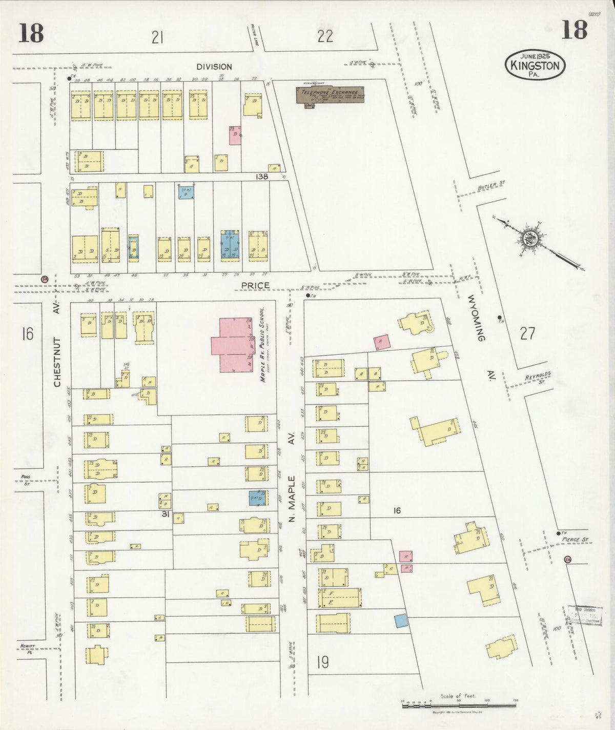 Sanborn Fire Insurance Map from Kingston, Luzerne County, Pennsylvania (1925), Sheet #0018 - Complete Map Set gallery image, historic Sanborn map, vintage wall art, Pennsylvania Pennsylvania
