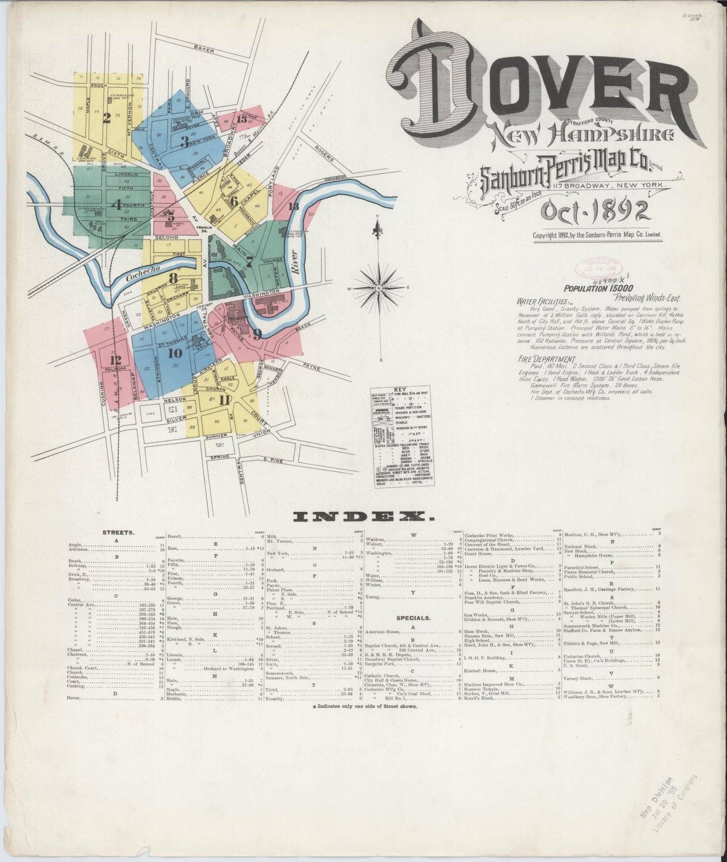 Sanborn Fire Insurance Map from Dover, Strafford County, New Hampshire. (1892) – Historic Sanborn Fire Insurance Map Print