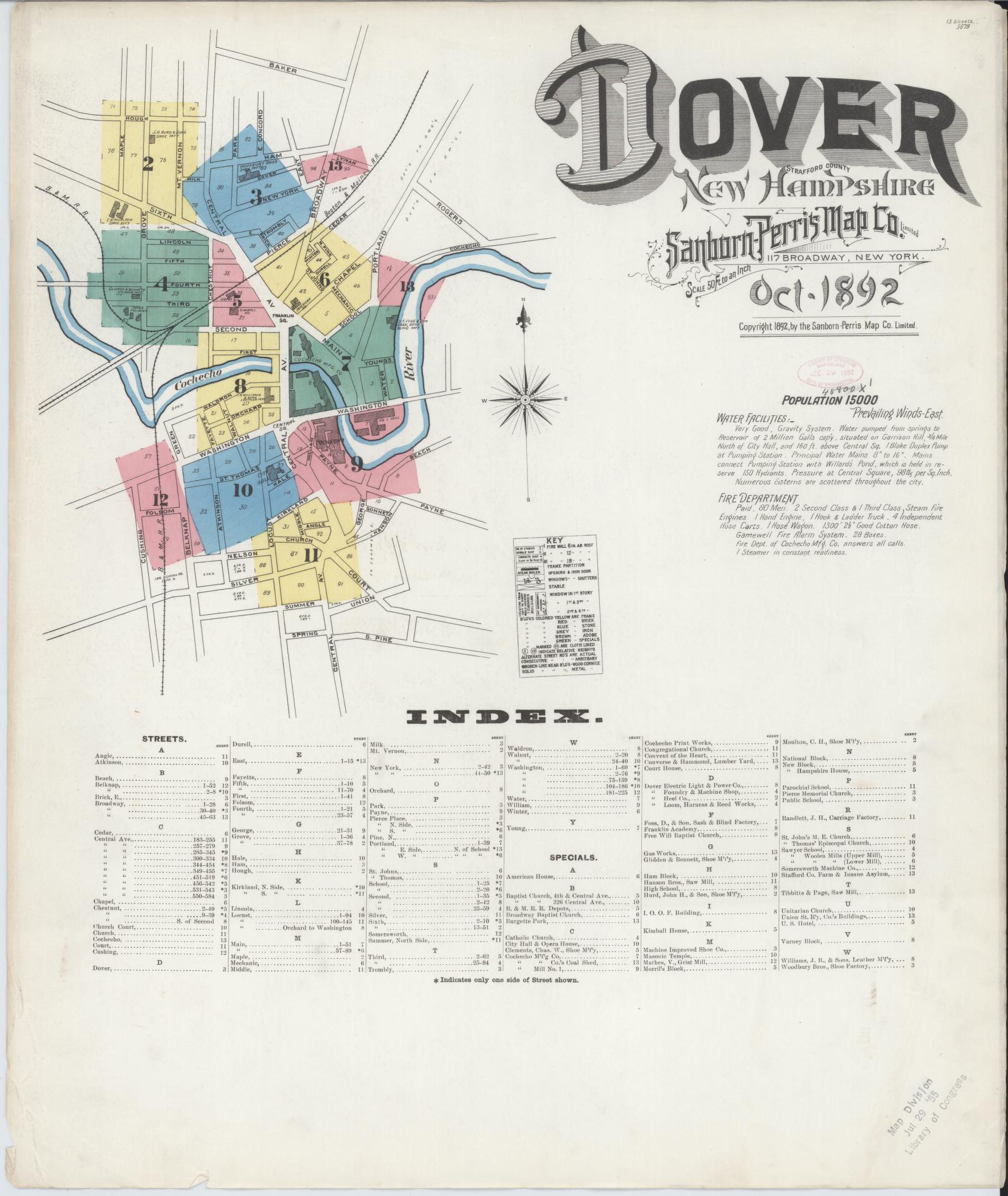 Sanborn Fire Insurance Map from Dover, Strafford County, New Hampshire. (1892) – Historic Sanborn Fire Insurance Map Print