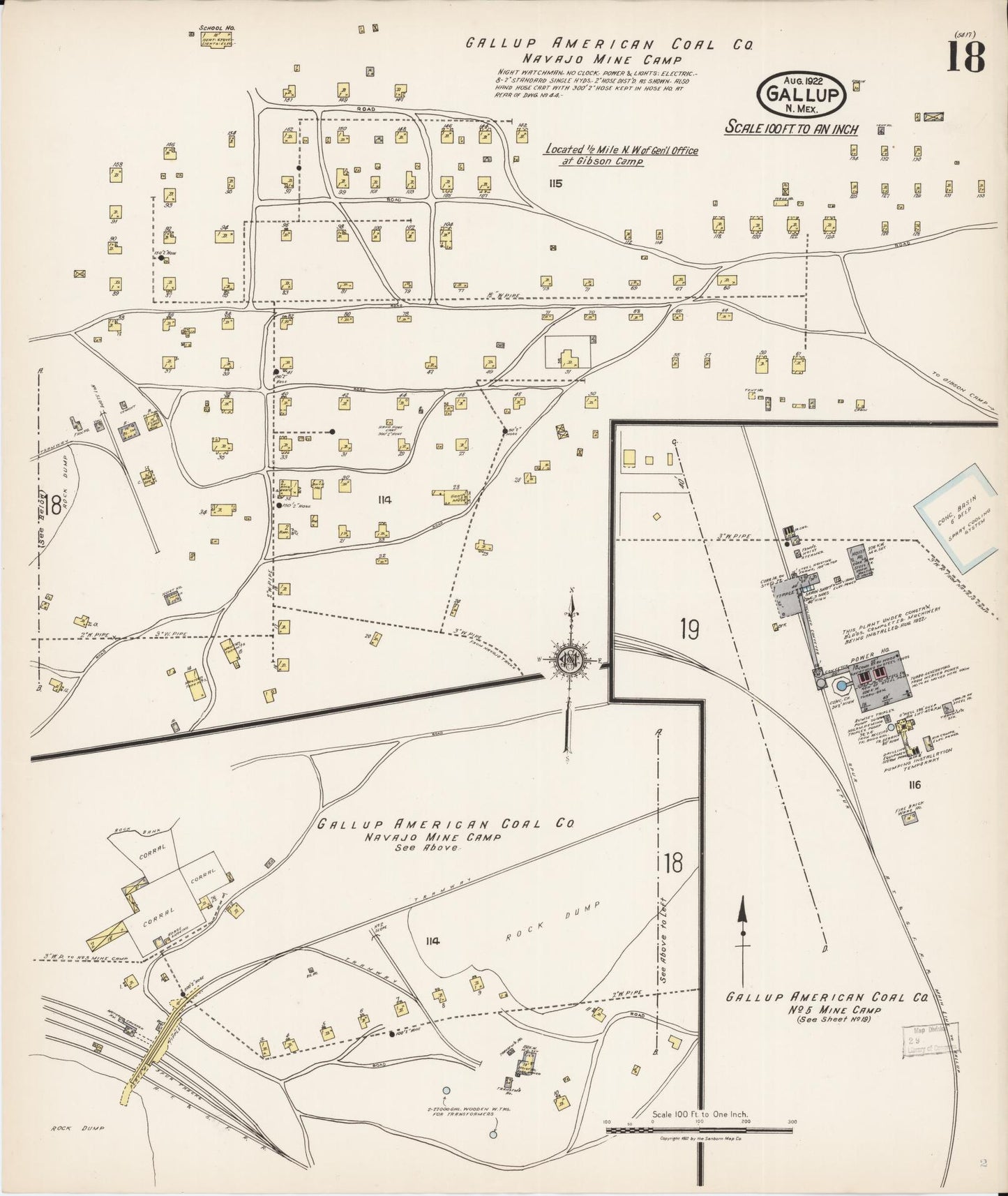Sanborn Fire Insurance Map from Gallup, Mckinley County, New Mexico (1922), Sheet #0018 - Historic Sanborn Fire Insurance Map Print, vintage old map wall art, antique decor, genealogy gift, New Mexico New Mexico map