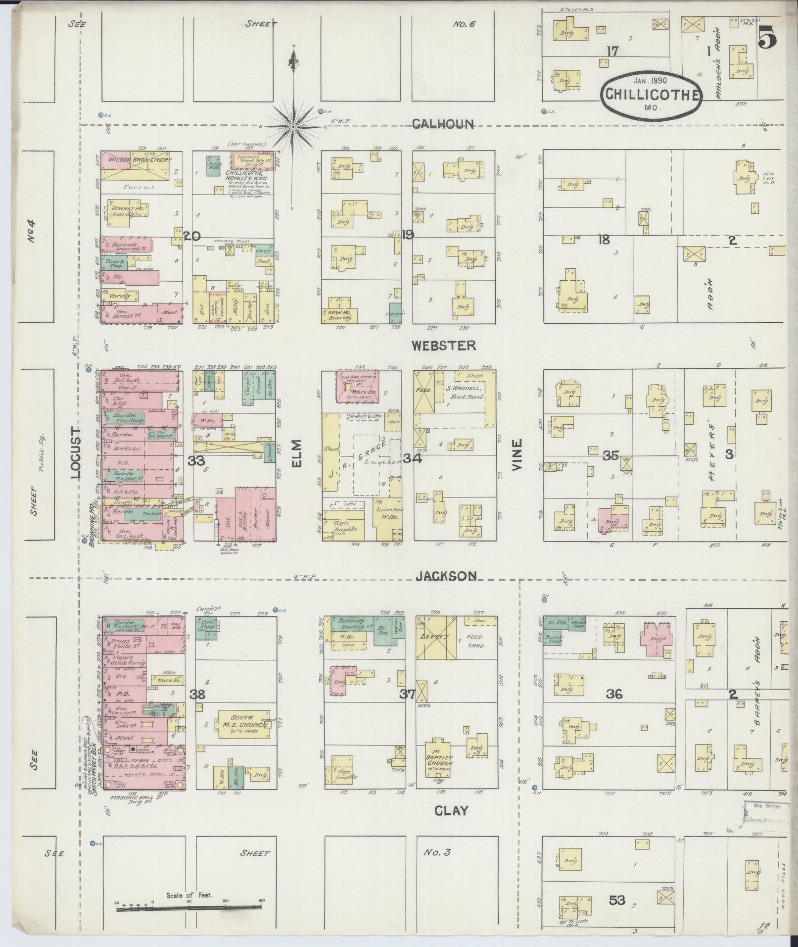 Sanborn Fire Insurance Map from Chillicothe, Livingston County, Missouri (1890), Sheet #0005 - Complete Map Set gallery image, historic Sanborn map, vintage wall art, Missouri Missouri