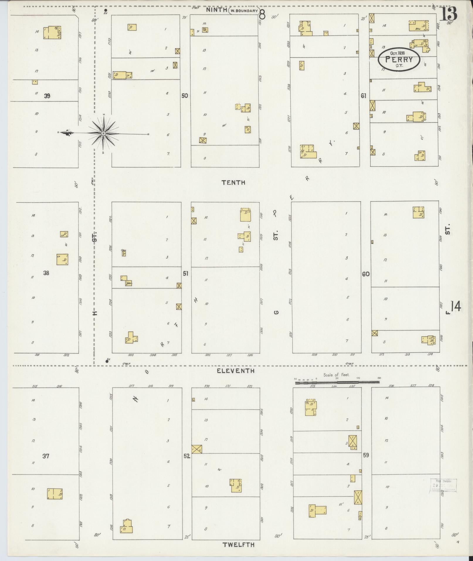 Sanborn Fire Insurance Map from Perry, Noble County, Oklahoma (1898), Sheet #0013 - Complete Map Set gallery image, historic Sanborn map, vintage wall art, Oklahoma Oklahoma