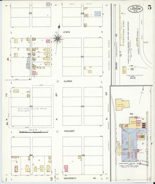 Sanborn Fire Insurance Map from Laramie, Albany County, Wyoming (1907), Sheet #0005 - Historic Sanborn Fire Insurance Map Print, vintage old map wall art, antique decor, genealogy gift, Wyoming Wyoming map