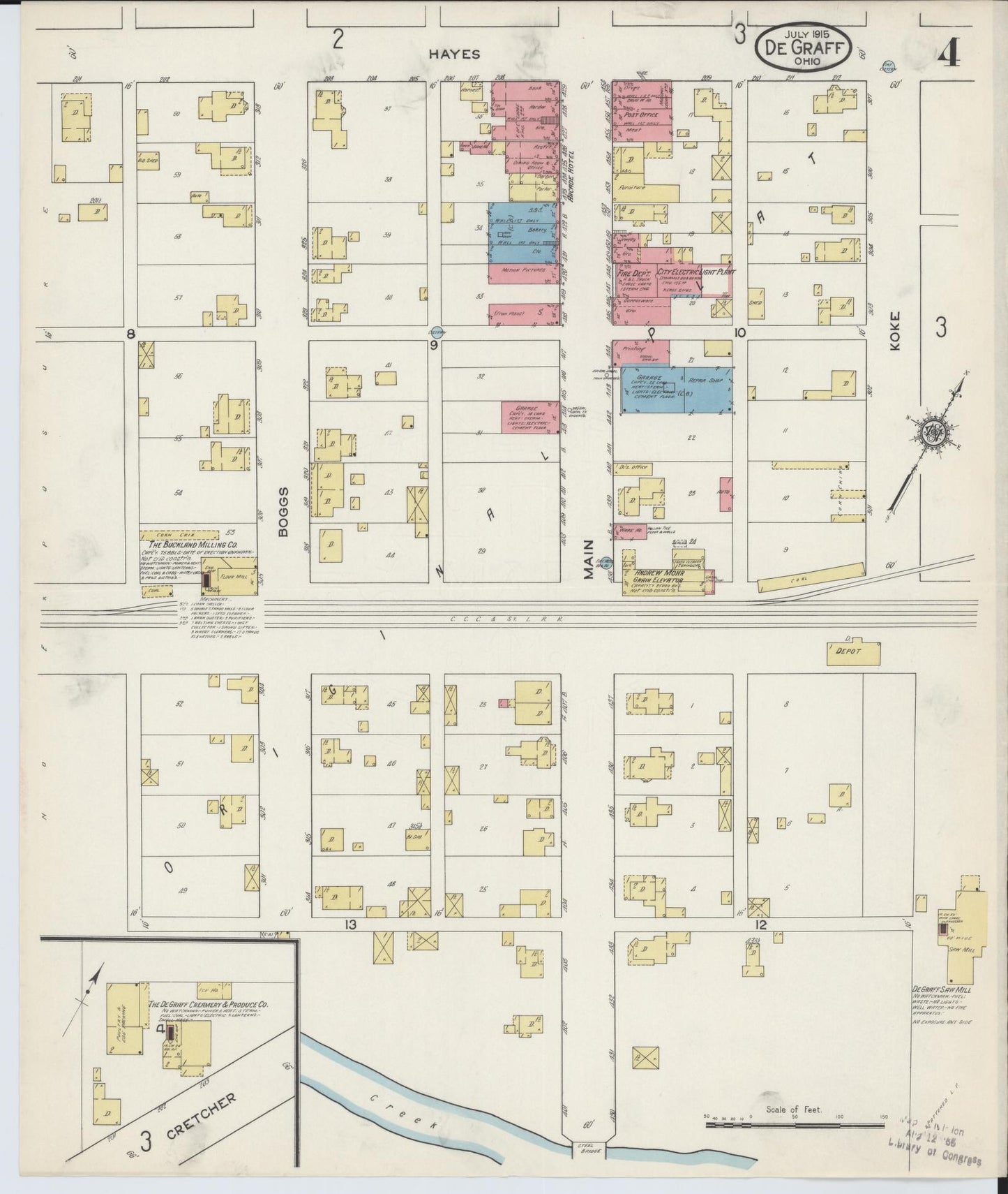 Sanborn Fire Insurance Map from Degraff, Logan County, Ohio (1915), Sheet #0004 - Historic Sanborn Fire Insurance Map Print, vintage old map wall art, antique decor, genealogy gift, Ohio Ohio map