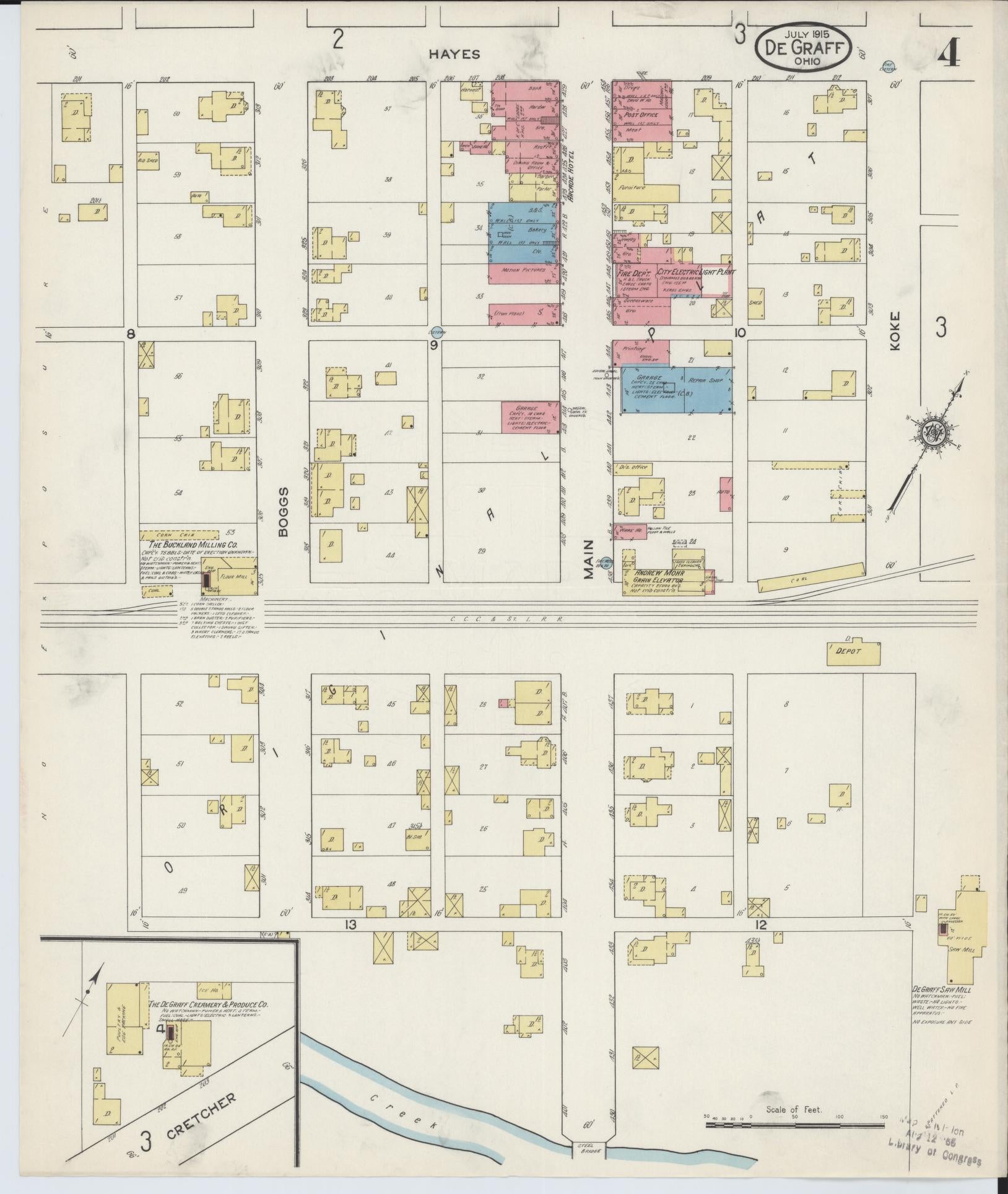 Sanborn Fire Insurance Map from Degraff, Logan County, Ohio (1915), Sheet #0004 - Historic Sanborn Fire Insurance Map Print, vintage old map wall art, antique decor, genealogy gift, Ohio Ohio map