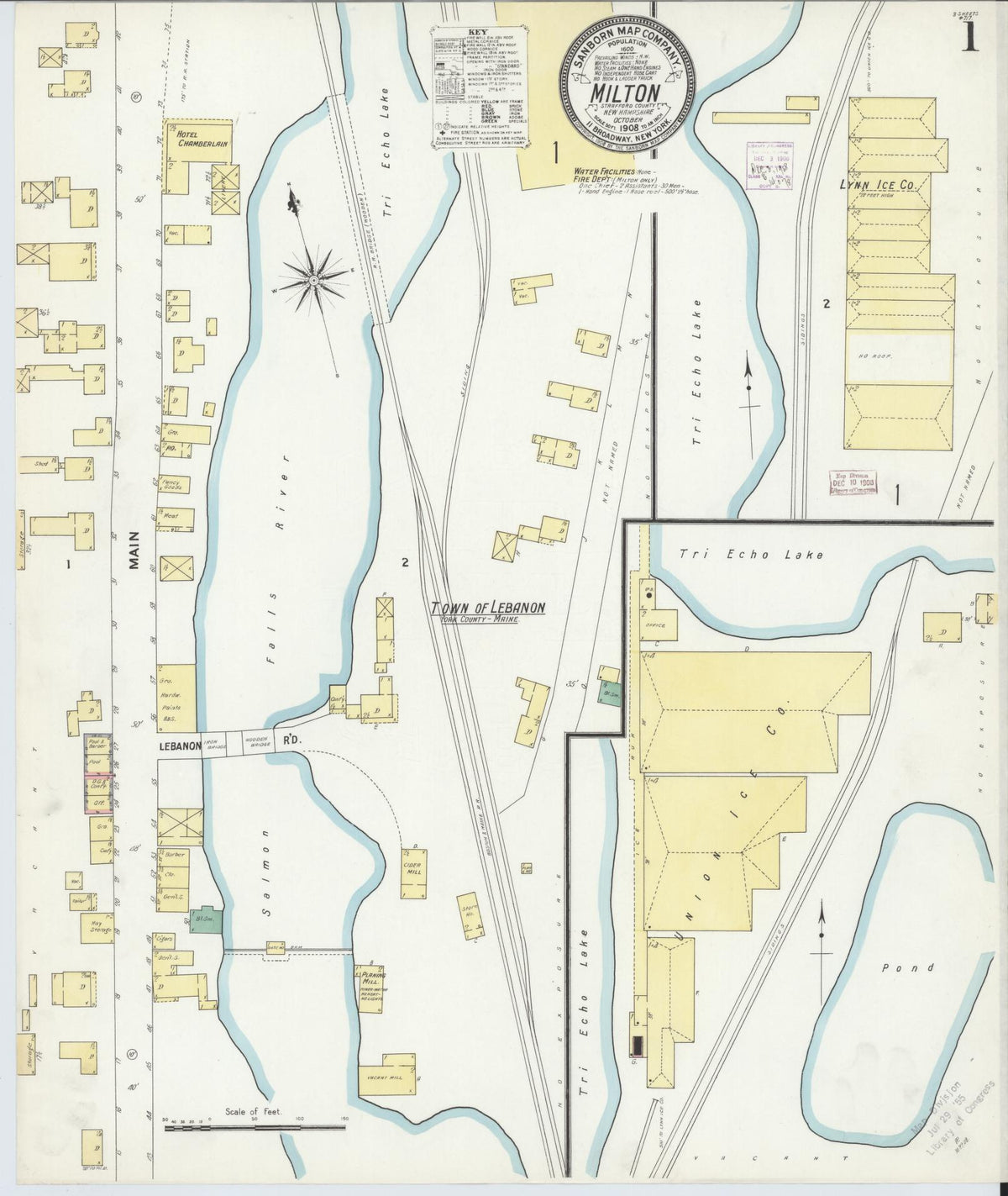Sanborn Fire Insurance Map from Milton, Strafford County, New Hampshire (1908), Sheet #0001 - Complete Map Set gallery image, historic Sanborn map, vintage wall art, New Hampshire New Hampshire