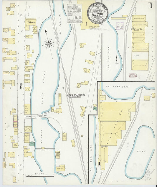 Sanborn Fire Insurance Map from Milton, Strafford County, New Hampshire (1908), Sheet #0001 - Complete Map Set gallery image, historic Sanborn map, vintage wall art, New Hampshire New Hampshire