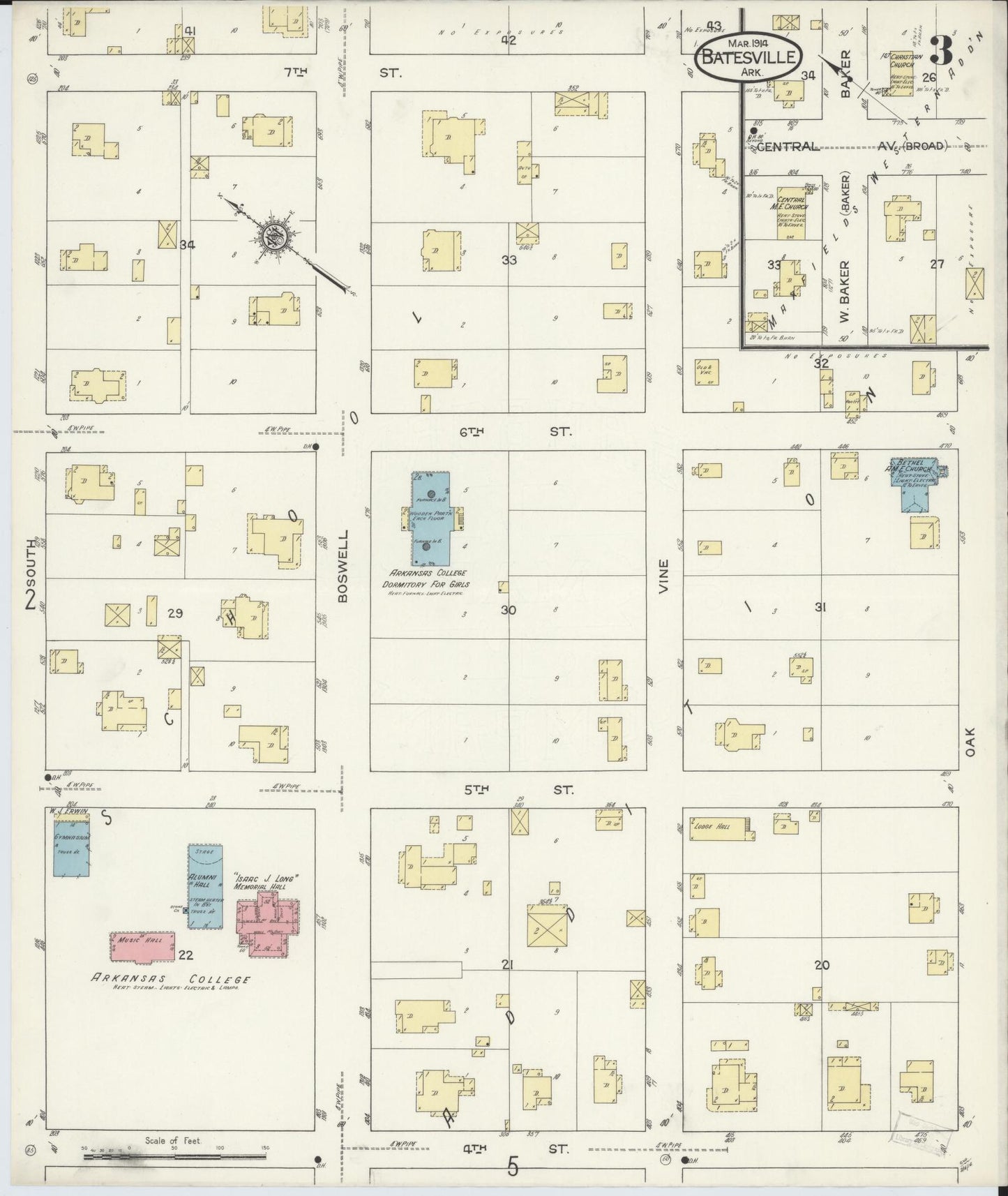 Sanborn Fire Insurance Map from Batesville, Independence County, Arkansas (1914), Sheet #0003 - Complete Map Set gallery image, historic Sanborn map, vintage wall art, Arkansas Arkansas