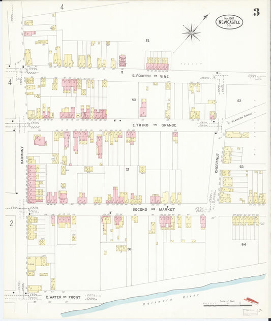 Sanborn Fire Insurance Map from New Castle, New Castle County, Delaware (1907), Sheet #0003 - Historic Sanborn Fire Insurance Map Print, vintage old map wall art, antique decor, genealogy gift, Delaware Delaware map