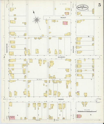 Sanborn Fire Insurance Map from Montoursville, Lycoming County, Pennsylvania (1907), Sheet #0005 - Historic Sanborn Fire Insurance Map Print, vintage old map wall art, antique decor, genealogy gift, Pennsylvania Pennsylvania map