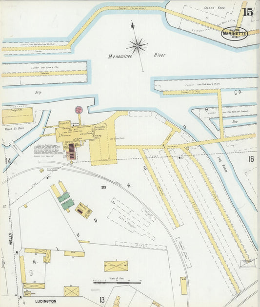 Sanborn Fire Insurance Map from Marinette, Marinette County, Wisconsin (1901), Sheet #0015 - Historic Sanborn Fire Insurance Map Print, vintage old map wall art, antique decor, genealogy gift, Wisconsin Wisconsin map