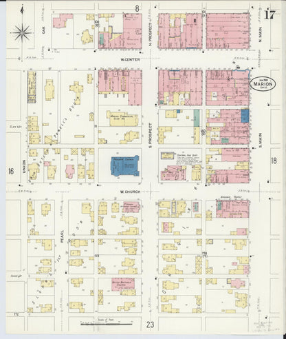 Sanborn Fire Insurance Map from Marion, Marion County, Ohio (1908), Sheet #0017 - Complete Map Set gallery image, historic Sanborn map, vintage wall art, Ohio Ohio