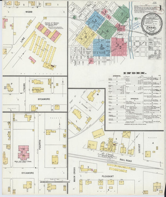 Sanborn Fire Insurance Map from Carmi, White County, Illinois (1899), Sheet #0001 - Historic Sanborn Fire Insurance Map Print, vintage old map wall art, antique decor, genealogy gift, Illinois Illinois map