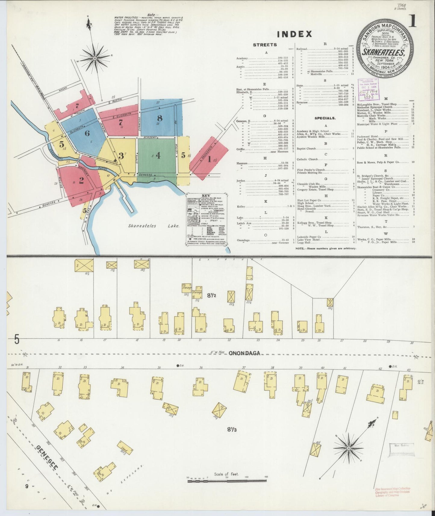 Sanborn Fire Insurance Map from Skaneateles, Onondaga County, New York (1904), Sheet #0001 - Historic Sanborn Fire Insurance Map Print, vintage old map wall art, antique decor, genealogy gift, New York New York map