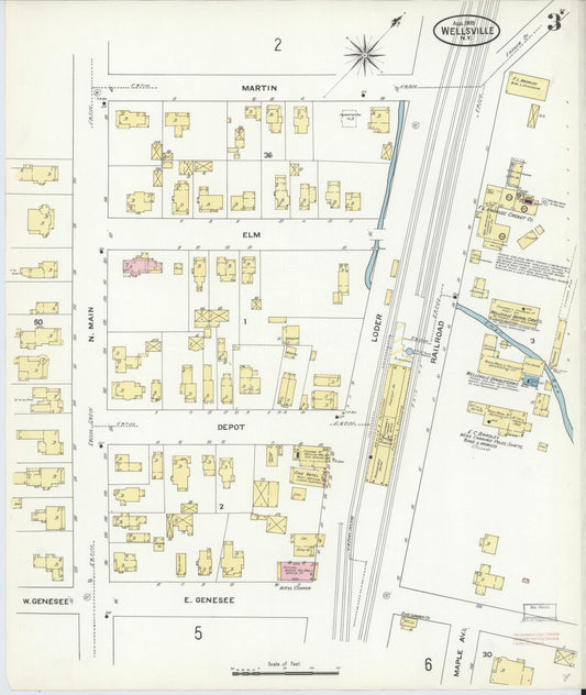 Sanborn Fire Insurance Map from Wellsville, Allegany County, New York (1909), Sheet #0003 - Historic Sanborn Fire Insurance Map Print, vintage old map wall art, antique decor, genealogy gift, New York New York map