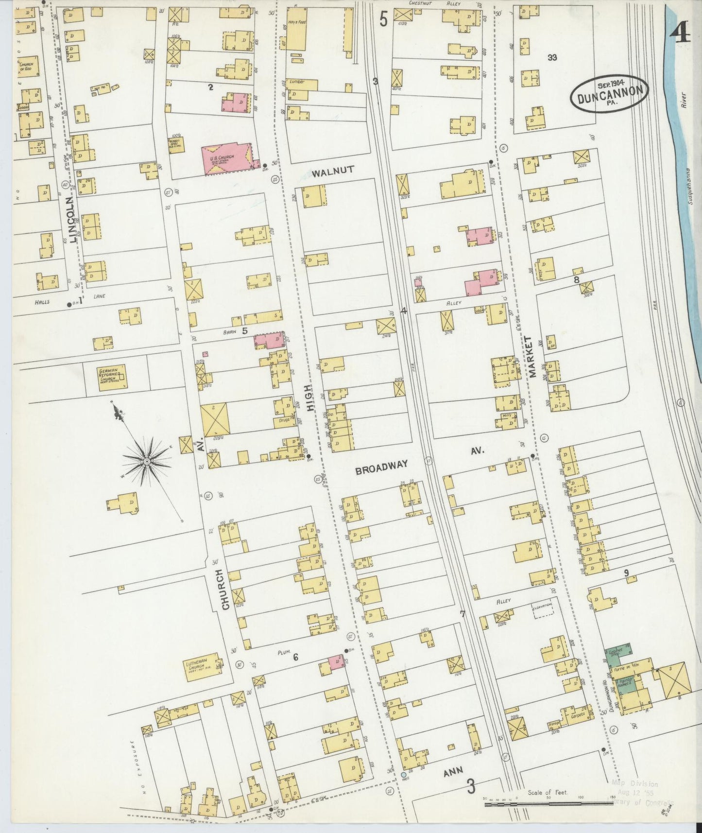 Sanborn Fire Insurance Map from Duncannon, Perry County, Pennsylvania (1904), Sheet #0004 - Historic Sanborn Fire Insurance Map Print, vintage old map wall art, antique decor, genealogy gift, Pennsylvania Pennsylvania map