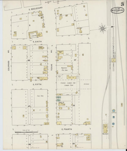 Sanborn Fire Insurance Map from Woodward, Woodward County, Oklahoma (1895), Sheet #0003 - Complete Map Set gallery image, historic Sanborn map, vintage wall art, Oklahoma Oklahoma